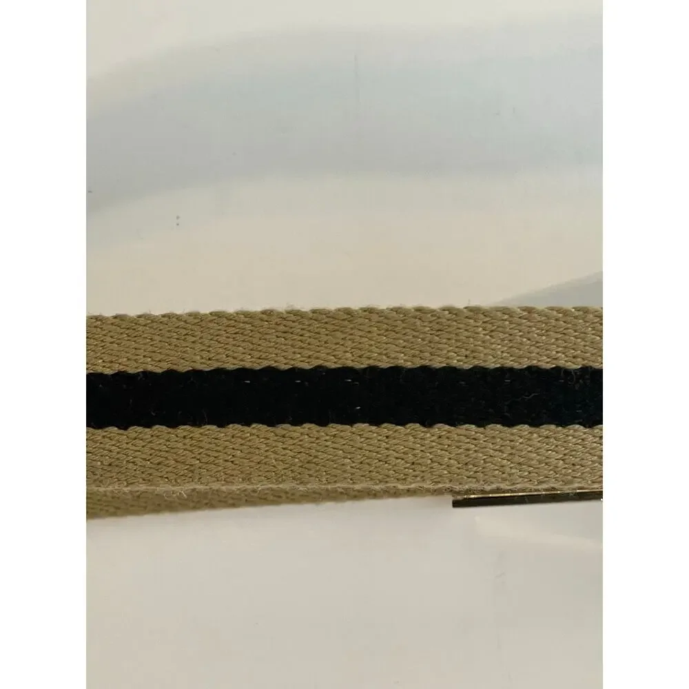 Vintage Women’s Liz Claiborne Preppy Striped Canvas Belt Khaki Black